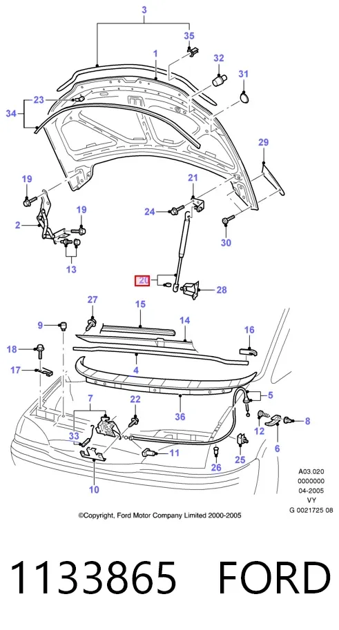 Amortecedor da capota 1133865 Ford