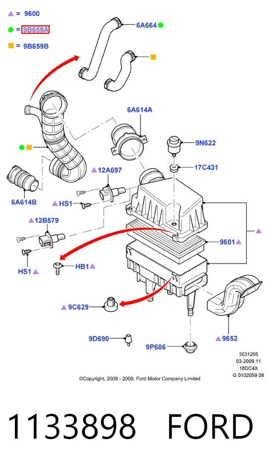 Cano derivado de ar do medidor de consumo do ar 1133898 Ford