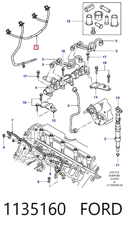 Tubo de combustível, inverso desde os injetores 1135160 Ford