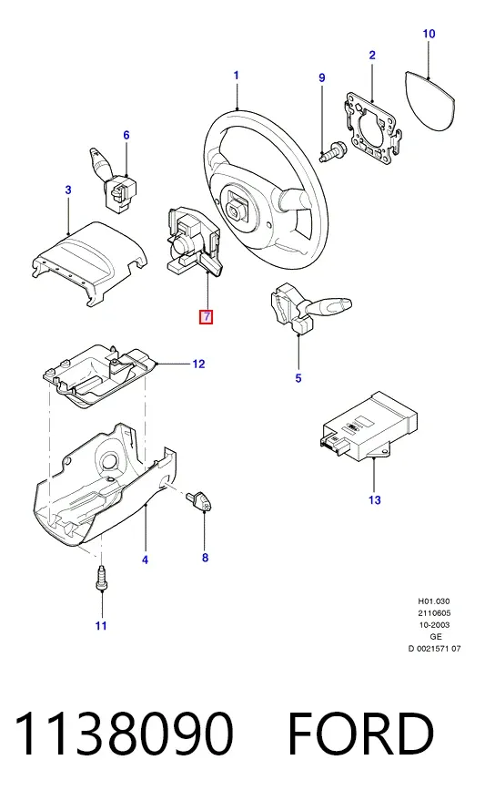 Anel AIRBAG de contato, cabo plano do volante 1138090 Ford