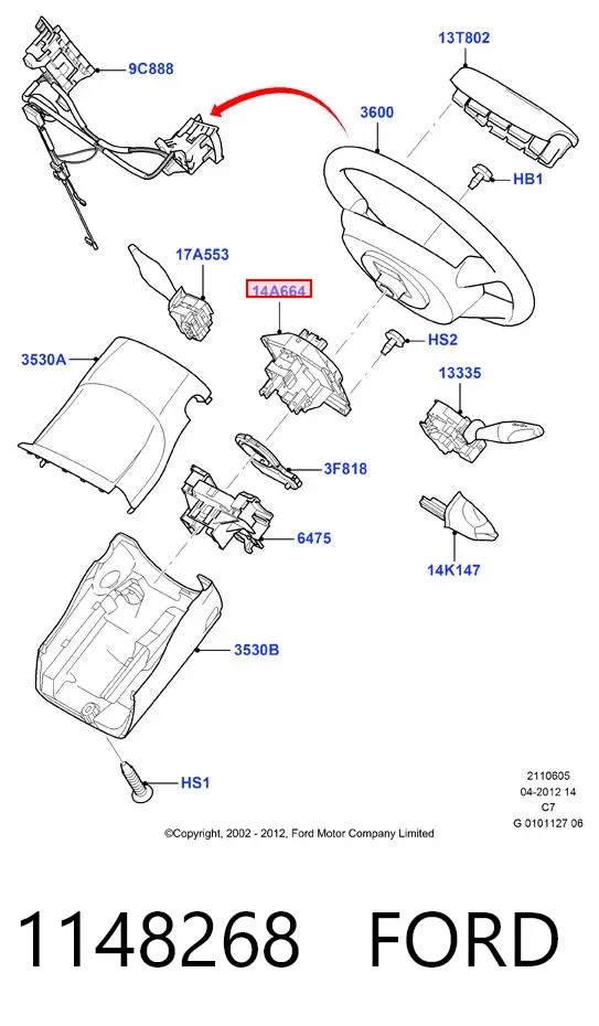 Anel AIRBAG de contato, cabo plano do volante Ford Focus I