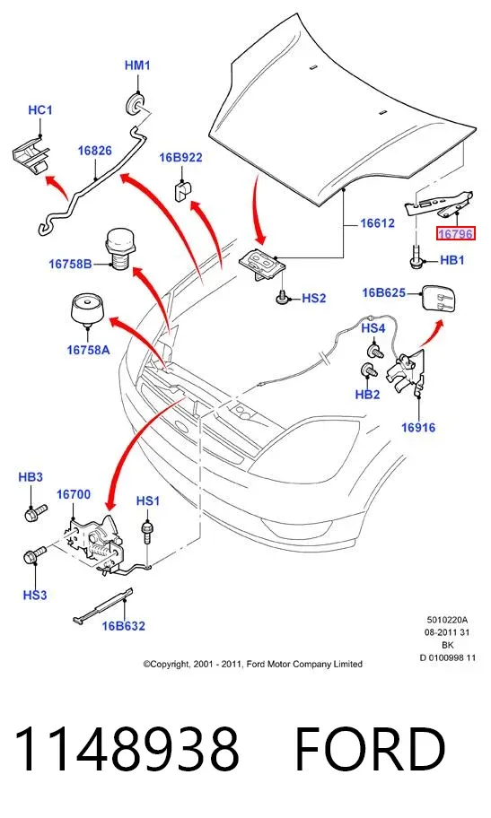 Gozno da capota esquerdo 1148938 Ford