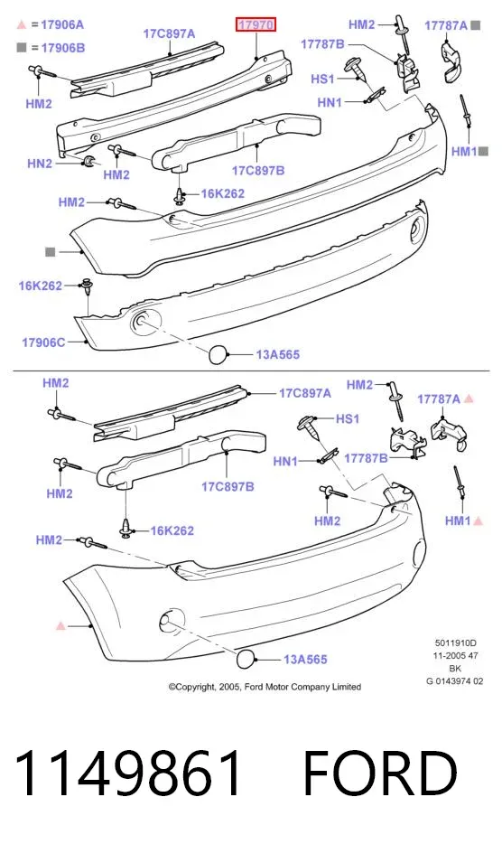 Reforçador do pára-choque traseiro 1149861 Ford