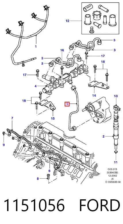 Tubo de combustível, desde a Bomba de Combustível de Pressão Alta até a sonda de combustível 1151056 Ford