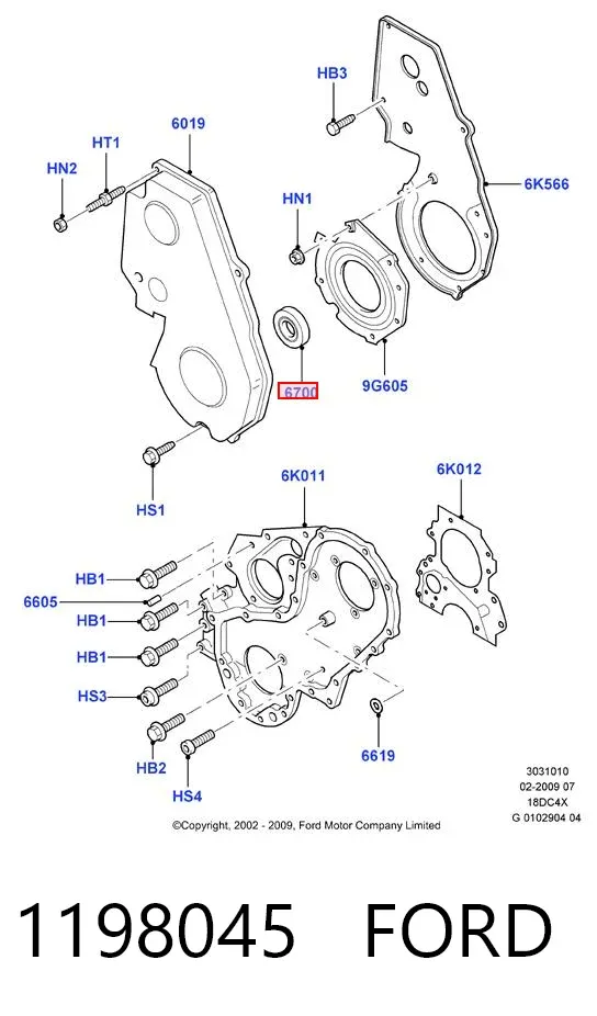 Vedação dianteira de cambota de motor 1198045 Ford