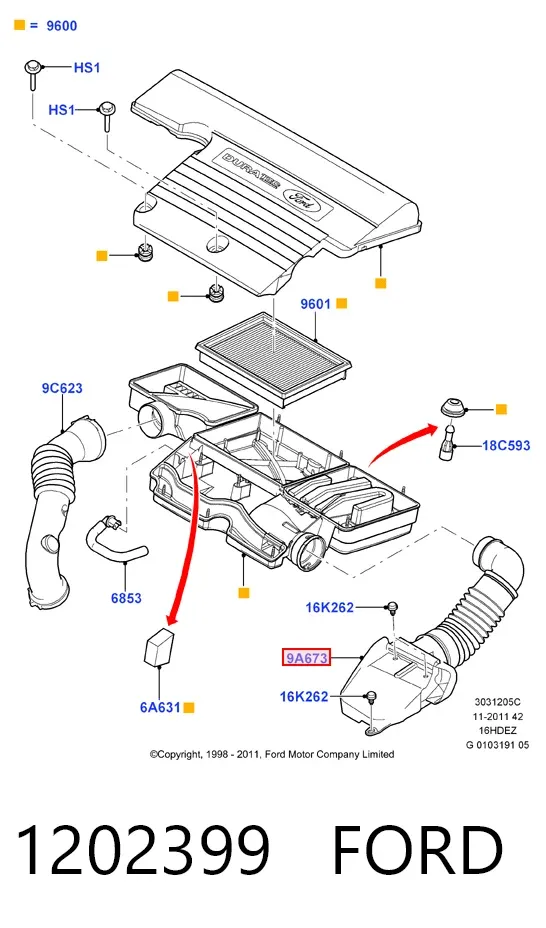 Tomada de ar de filtro de ar 1202399 Ford
