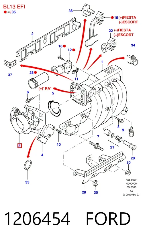 Válvula de borboleta montada Ford Ka RBT