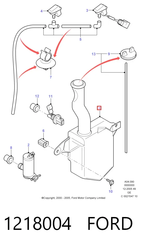 Tanque de fluido para lavador de vidro 1218004 Ford