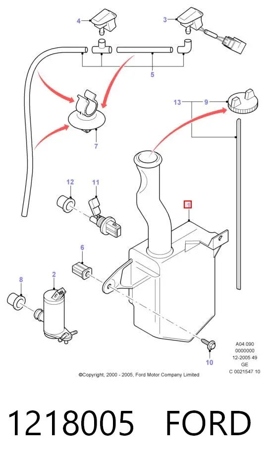 Tanque de fluido para lavador de vidro 1218005 Ford
