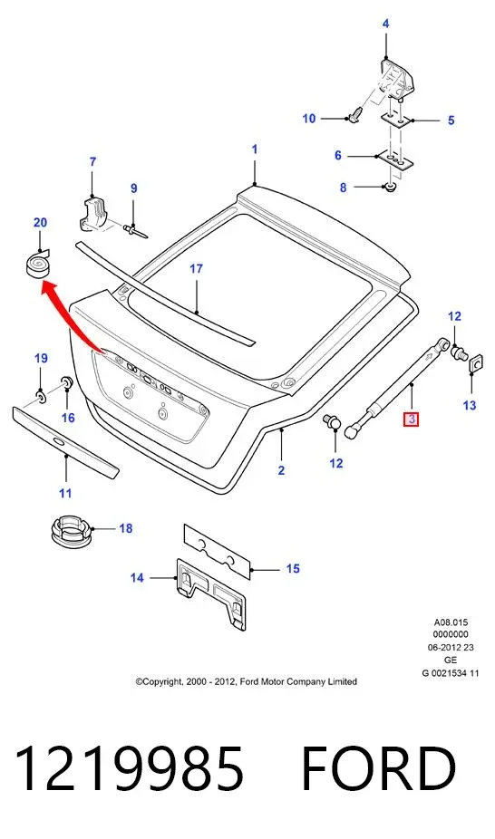 Amortecedor de tampa de porta-malas (de 3ª/5ª porta traseira) 1219985 Ford