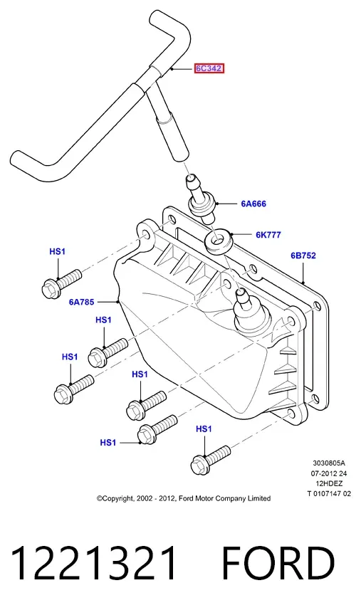 Cano derivado de ventilação de cárter (de separador de óleo) 1221321 Ford