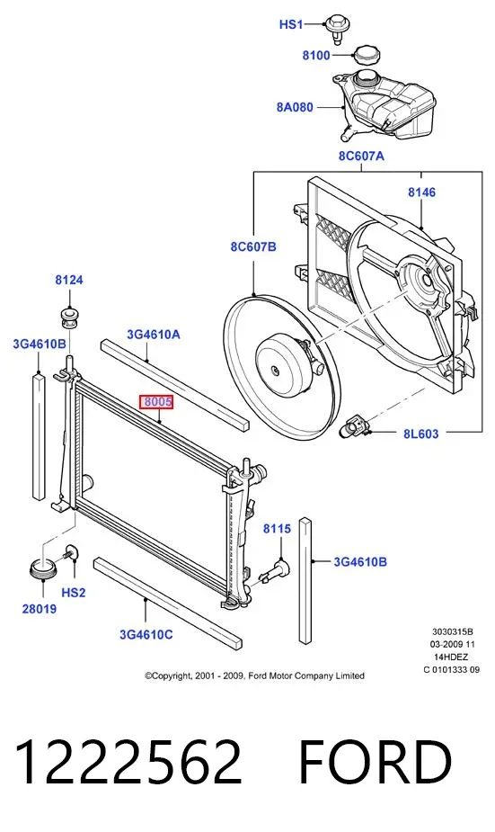 Radiador de esfriamento de motor 1222562 Ford