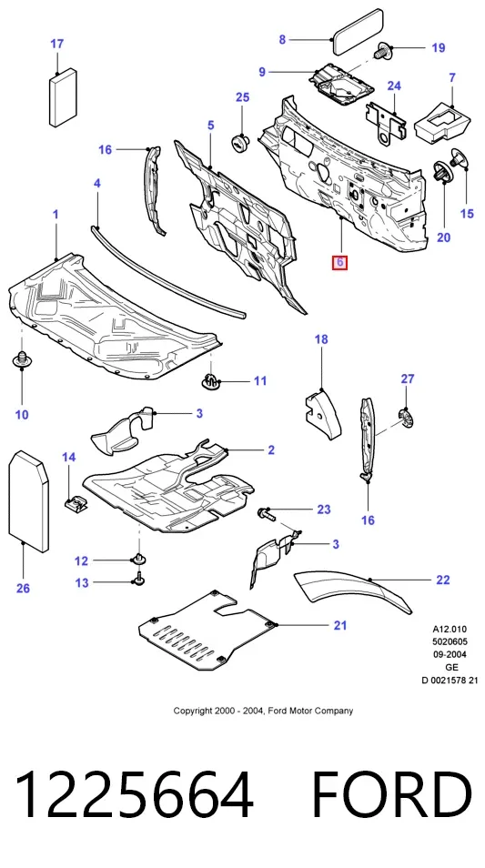 Isolamento contra o ruído do painel de motores 1225664 Ford