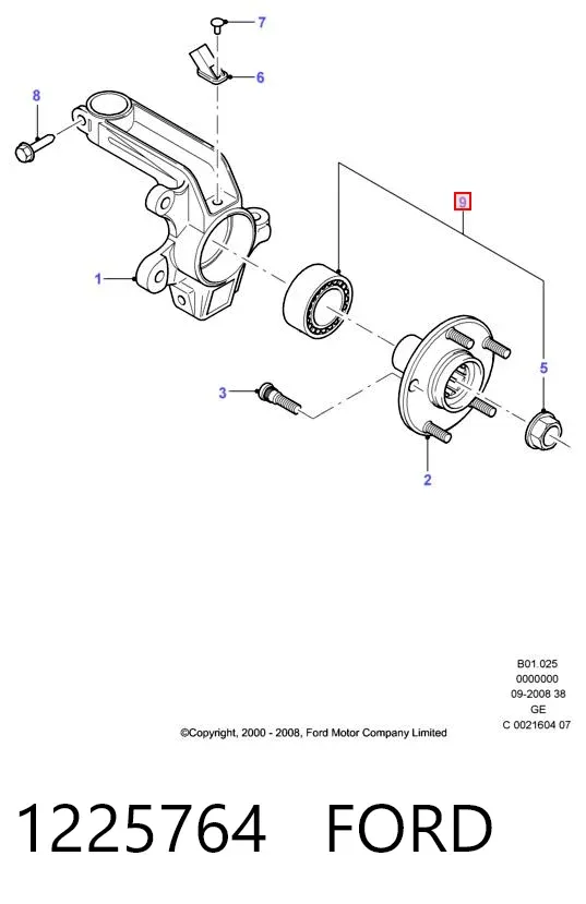 Rolamento de cubo dianteiro 1225764 Ford
