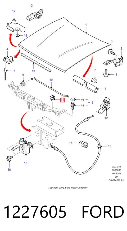 Fixador de suporte da capota 1227605 Ford
