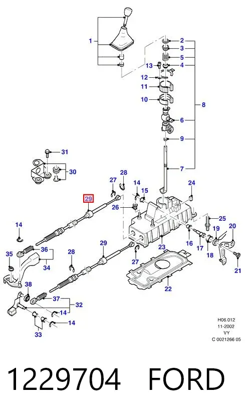 Cabo de mudança, de seletor 1229704 Ford