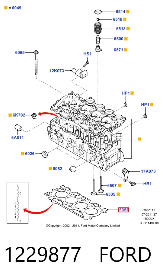 Vedante de cabeça de motor (CBC) 1229877 Ford