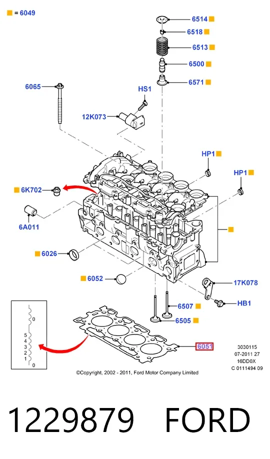 Vedante de cabeça de motor (CBC) 1229879 Ford