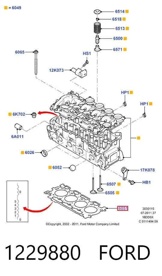 Vedante de cabeça de motor (CBC) 1229880 Ford