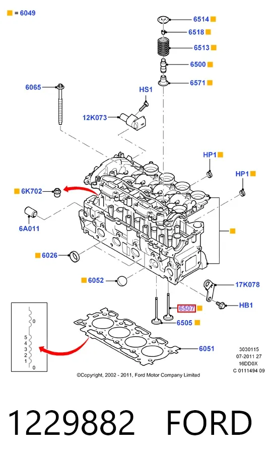 Válvula de admissão 1229882 Ford