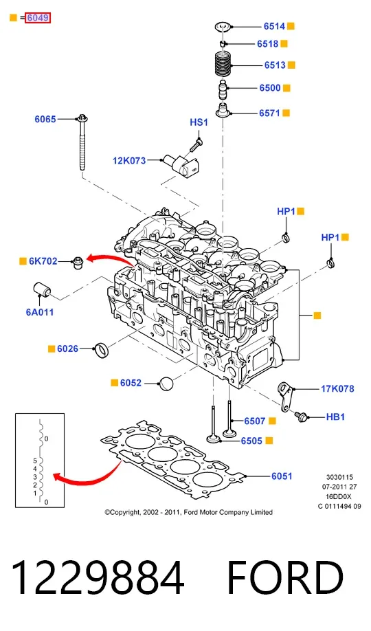 Cabeça de motor (CBC) 1229884 Ford