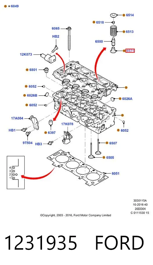 Vedação de válvula (de óleo) de admissão 1231935 Ford