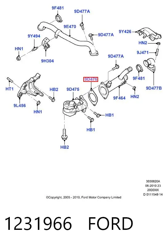 Vedante de válvula EGR de recirculação 1231966 Ford