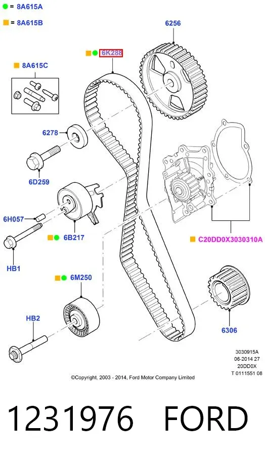 Correia do mecanismo de distribuição de gás 1231976 Ford