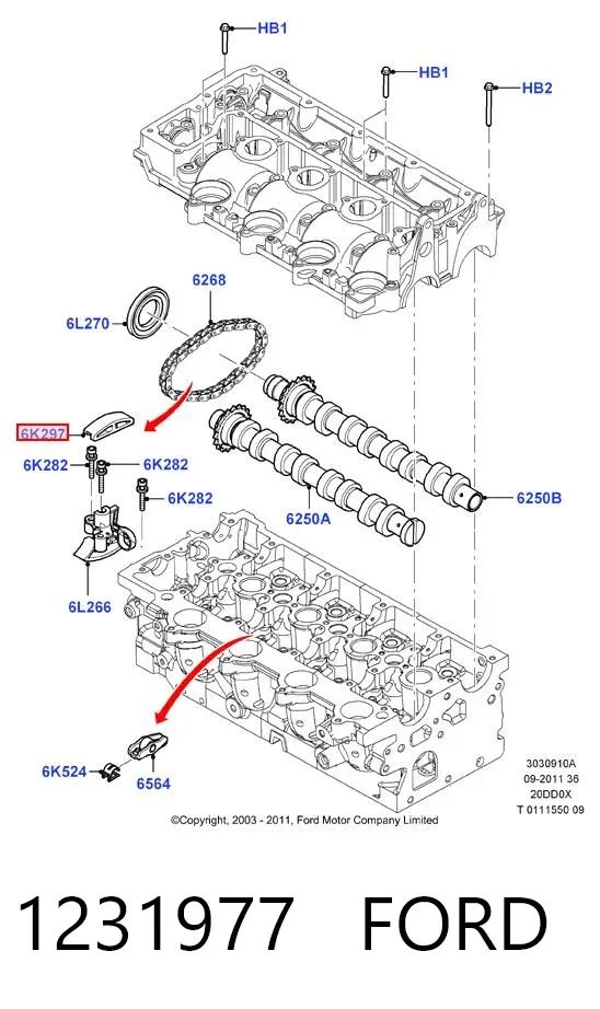 Amortecedor de cadeia do mecanismo de distribuição de gás 1231977 Ford