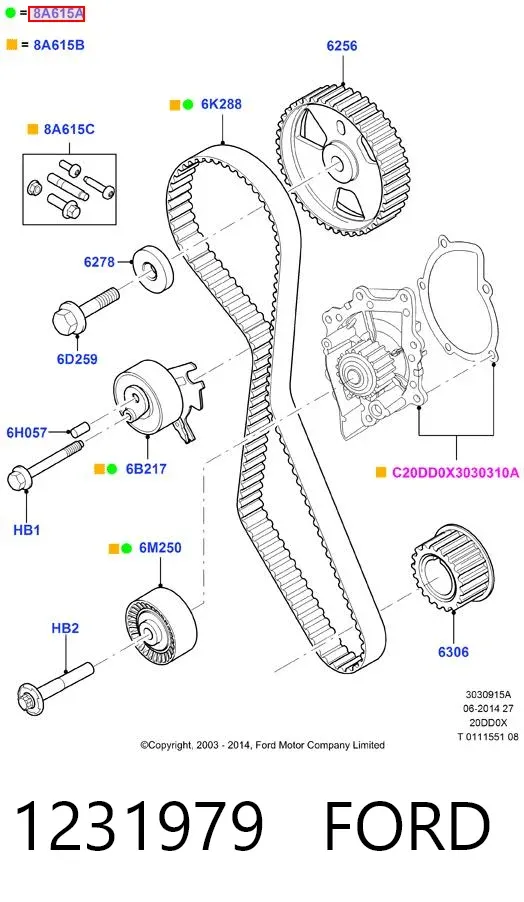 Correia do mecanismo de distribuição de gás, kit 1231979 Ford