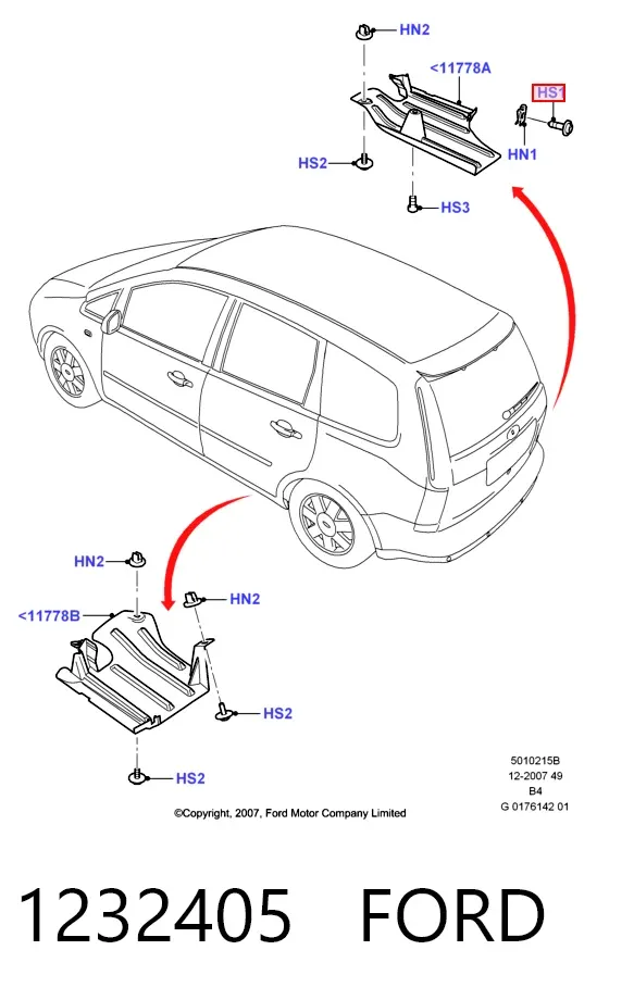 Parafuso de proteção de motor 1232405 Ford