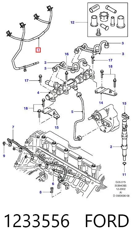 Tubo de combustível, inverso desde os injetores 1233556 Ford