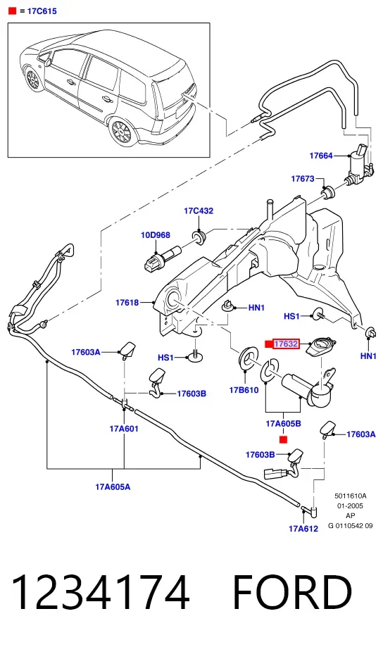 Tampa de tanque de fluido para lavador 1234174 Ford