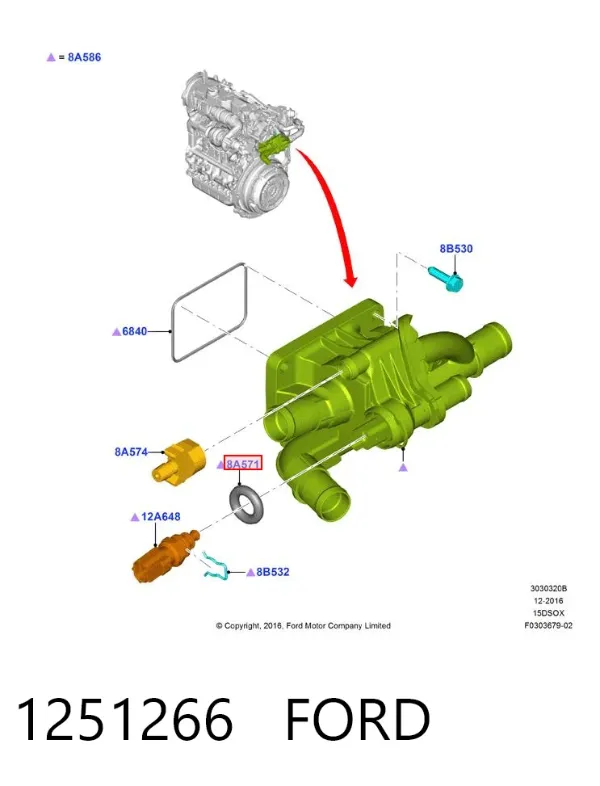 Vedante de caixa do termostato 1251266 Ford