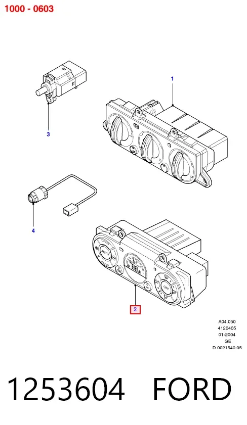 Unidade de controlo dos modos de aquecimento/condicionamento 1253604 Ford