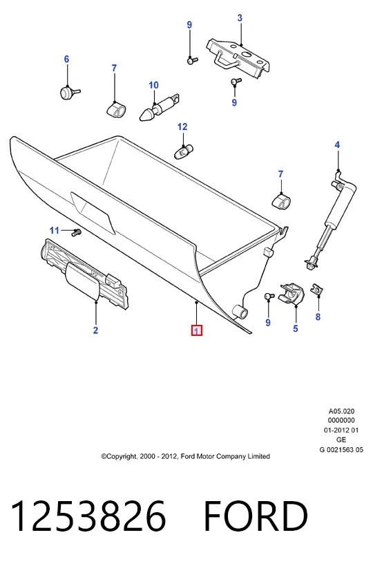 Caixa para porta-luvas (porta-luvas) 1253826 Ford