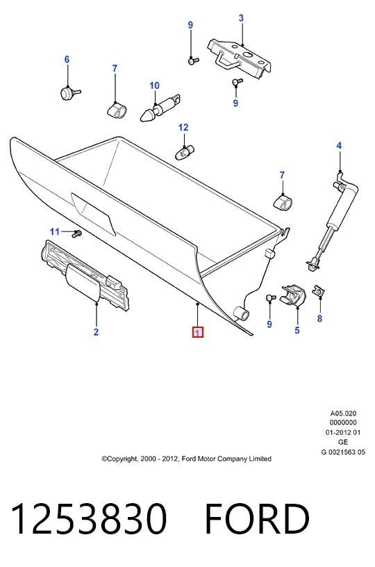 Caixa para porta-luvas (porta-luvas) 1253830 Ford