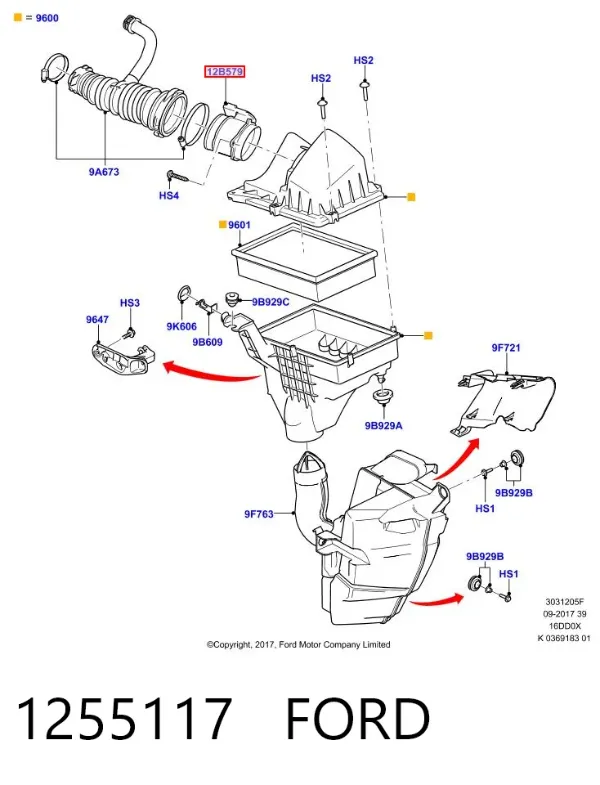 Sensor de fluxo (consumo) de ar, medidor de consumo M.A.F. - (Mass Airflow) 1255117 Ford