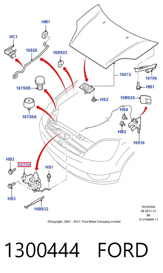 Fecho da capota 1300444 Ford