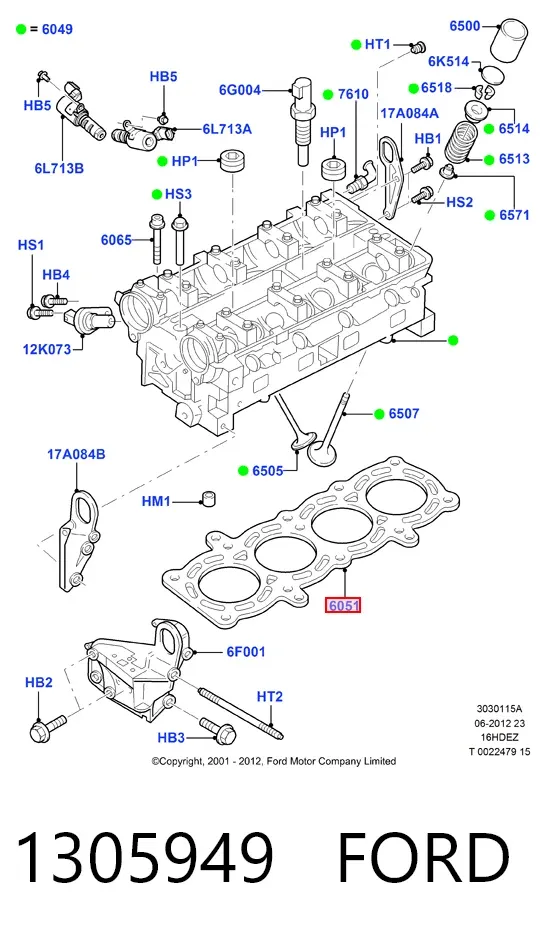 Vedante de cabeça de motor (CBC) 1305949 Ford
