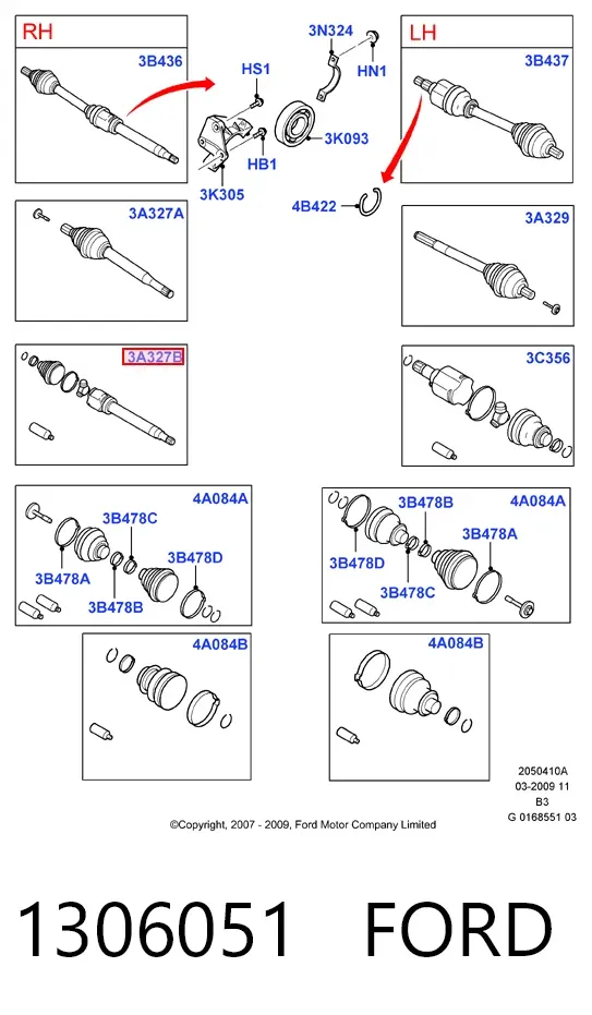 Junta homocinética interna dianteira direita 1306051 Ford