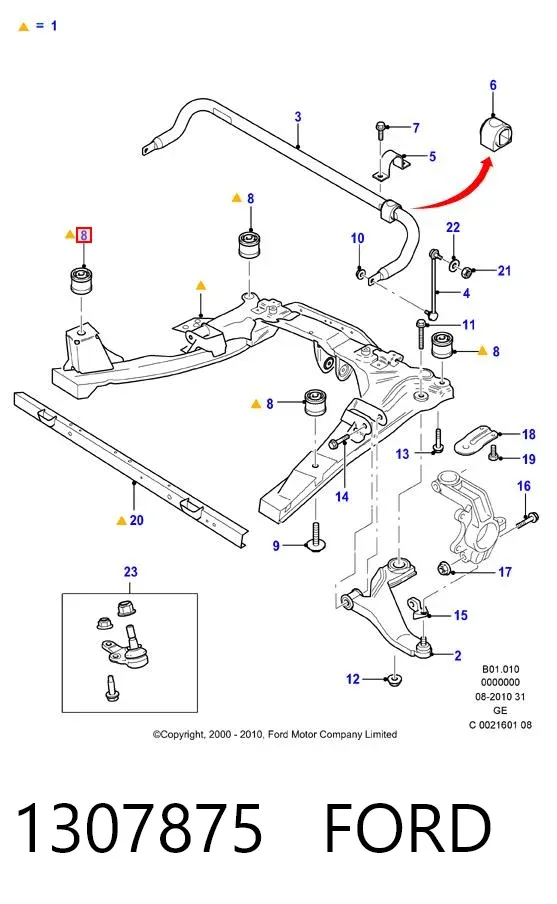 Bloco silencioso (coxim) de viga dianteira (de plataforma veicular) 1307875 Ford