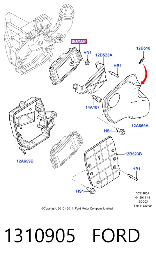 Módulo de direção (Centralina eletrônica) de motor 1310905 Ford