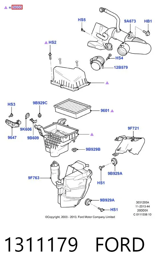 Caixa de filtro de ar 1311179 Ford