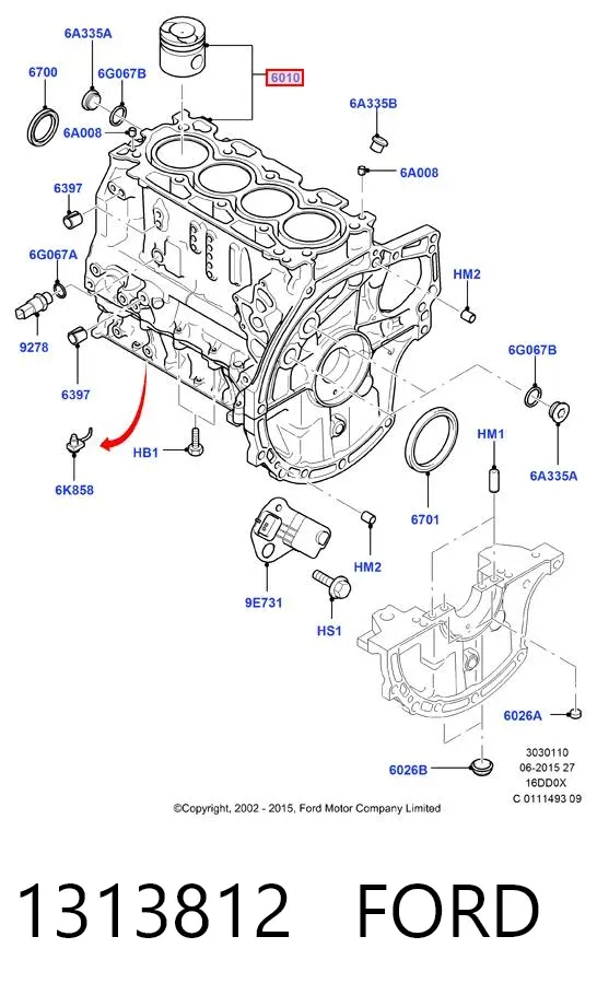 Bloco de cilindros de motor 1313812 Ford