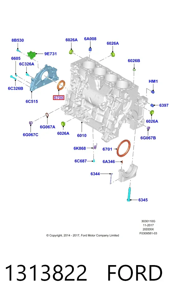 Vedação dianteira de cambota de motor 1313822 Ford