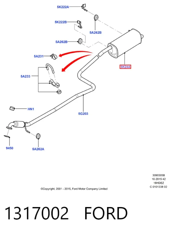 Silenciador, parte traseira 1317002 Ford