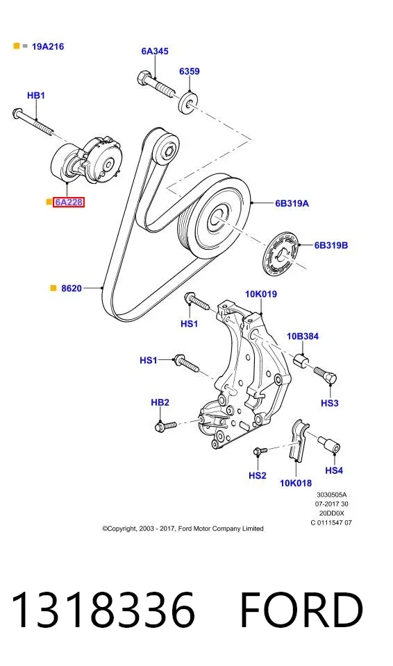 Reguladora de tensão da correia de transmissão 1318336 Ford