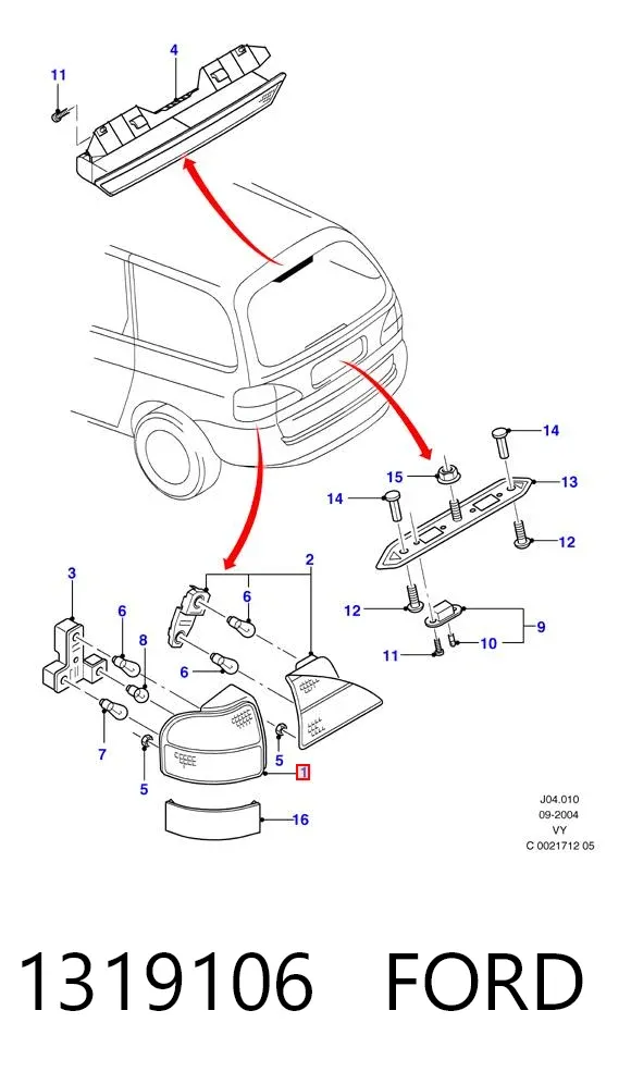 Lanterna traseira direita externa 1319106 Ford