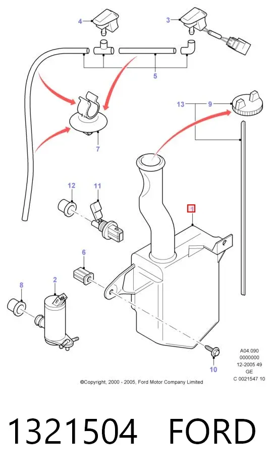 Tanque de fluido para lavador de vidro 1321504 Ford